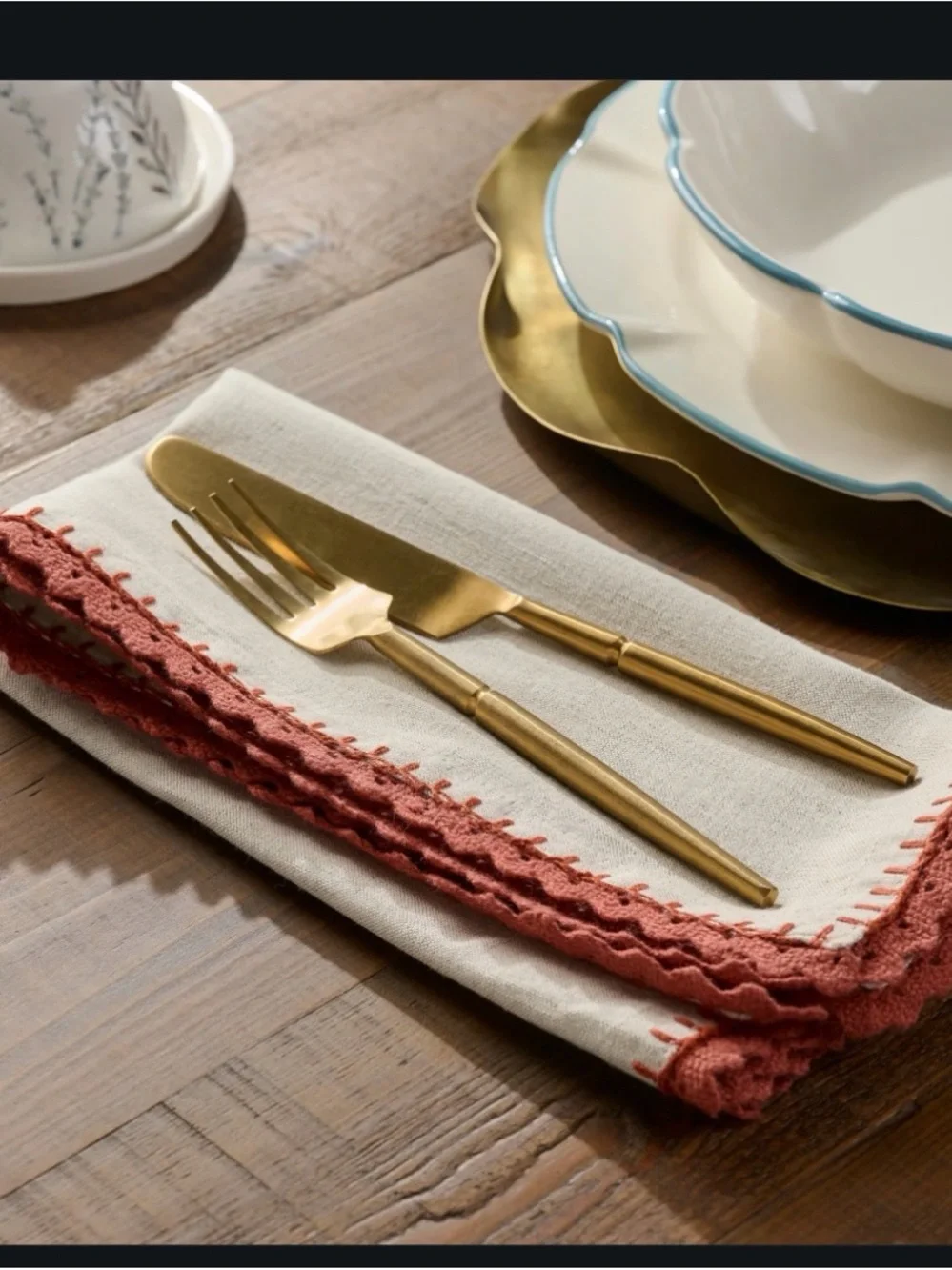 Magnolia Apricot Crochet Linen Napkins, set of 8